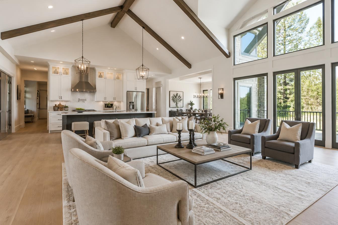 Spacious open-concept living area in a high-end home